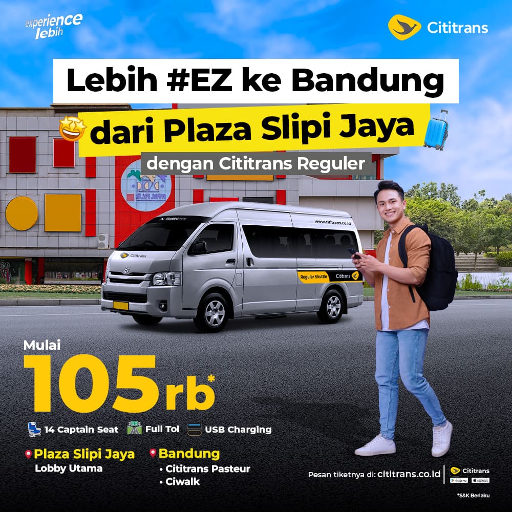 From Slipi Jaya! Jakarta to Bandung Starting from IDR 105K