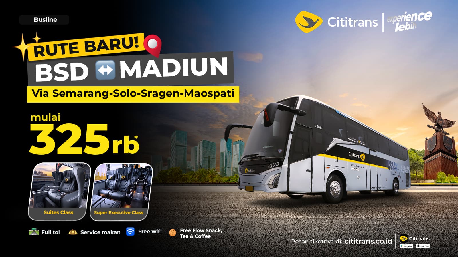 BSD-Jakarta-Madiun start from 325K via Semarang Salatiga Solo Sragen Maospati